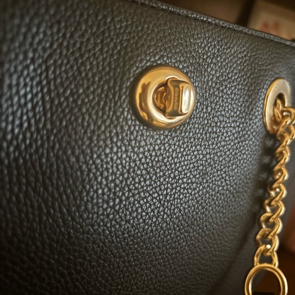 Coach Black Turnlock Tote with Gold Accents - Picture 3 of 9